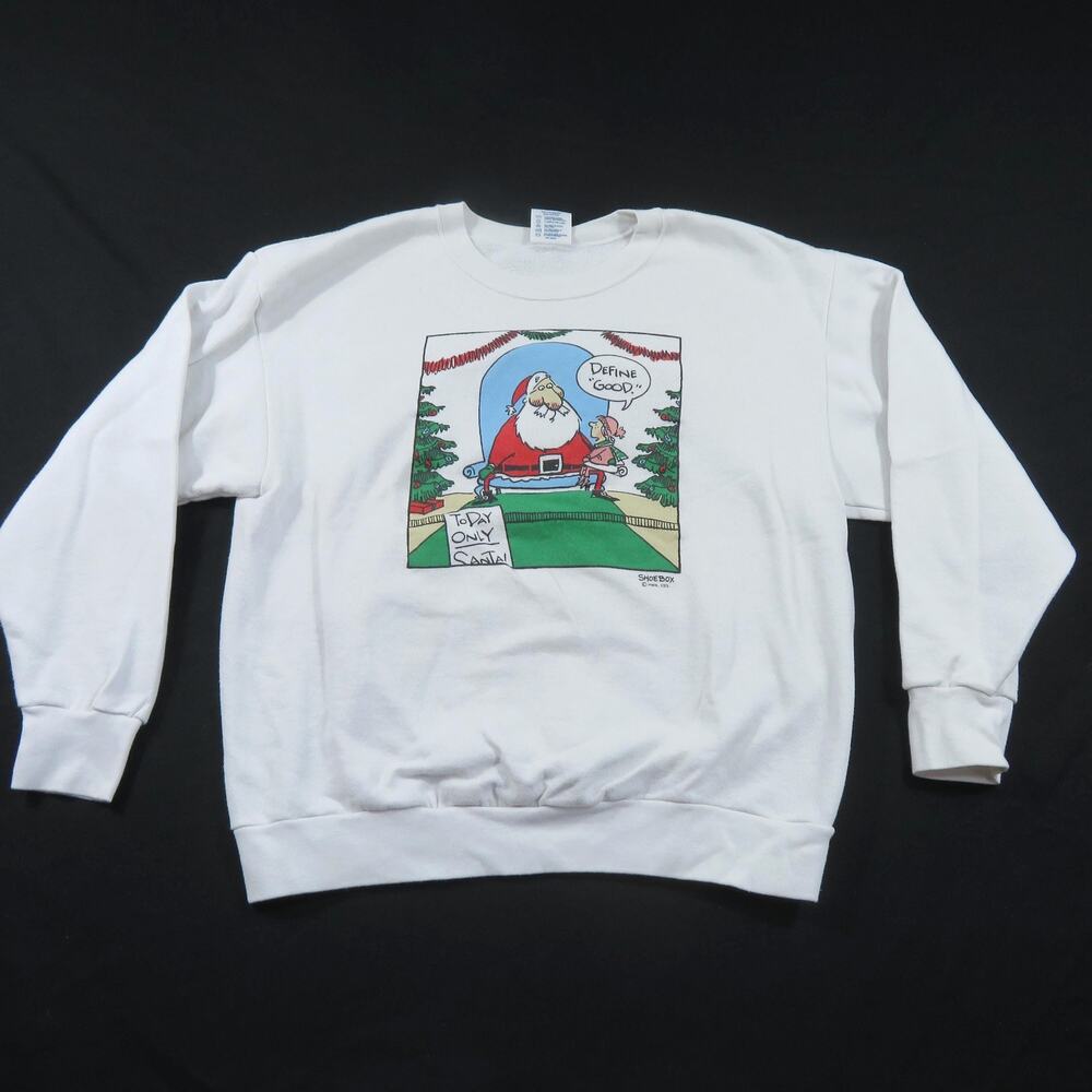 Funny Santa Christmas Sweatshirt Define Good Shoebox Greetings White Sz L 1990s